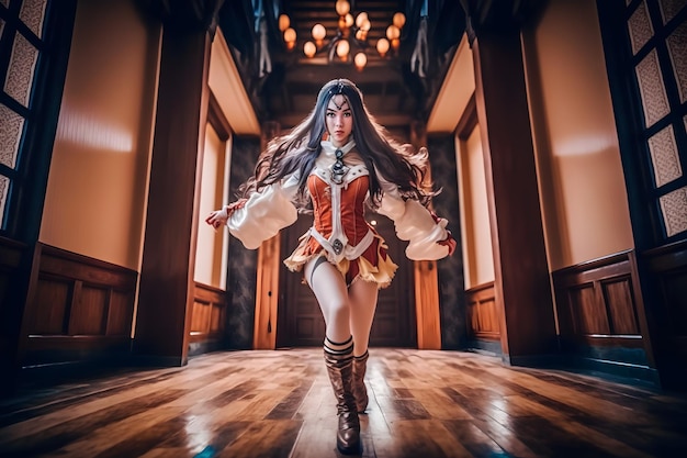 Aziatisch meisje in een mooi kostuum danst kpop Neuraal netwerk AI gegenereerd