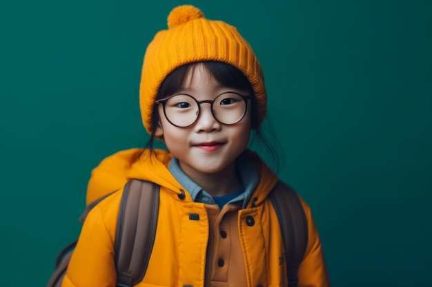 Aziatisch meisje is klaar om naar school te gaan met rugzak leren concept generatieve AI