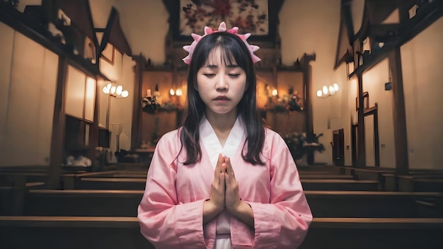 Aziatisch meisje met een satanische rituele achtergrond