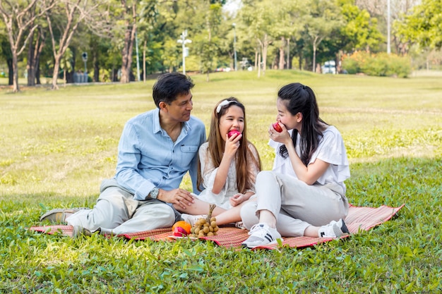 Aziatische familie op een picknick