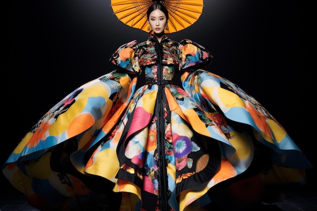 Aziatische glamourmodeshow met geweldige kostuums en unieke designerstukken