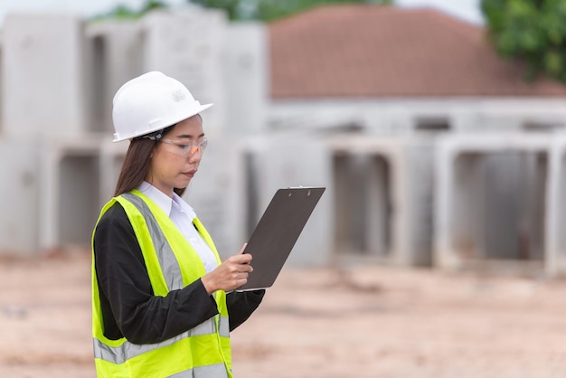 Aziatische ingenieur aan het werk op de plaats van een groot bouwprojectThailand-mensenOveruren op de bouwplaats