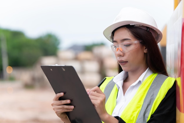 Aziatische ingenieur aan het werk op de plaats van een groot bouwprojectThailand-mensenOveruren op de bouwplaats