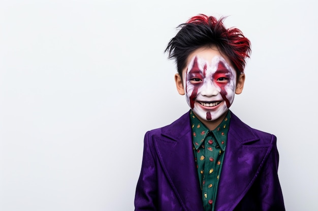 aziatische jongen met joker halloween kostuum