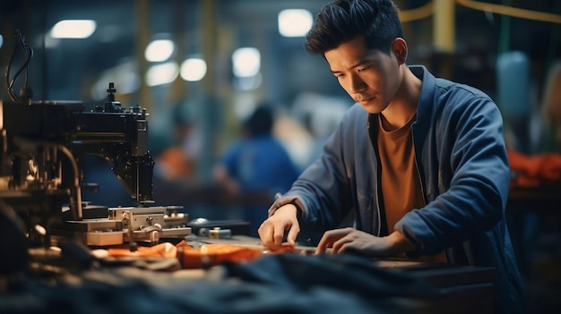 Aziatische mannelijke arbeiders die ijverig werken in een fabrieksworkshop