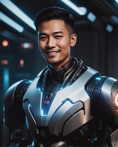 Aziatische mannelijke humanoïde futuristische cyborgrobot