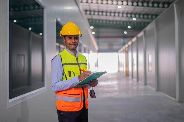 Aziatische mensen zijn ingenieursconcept Indiase man ingenieur die zelfverzekerd in de fabriek staat