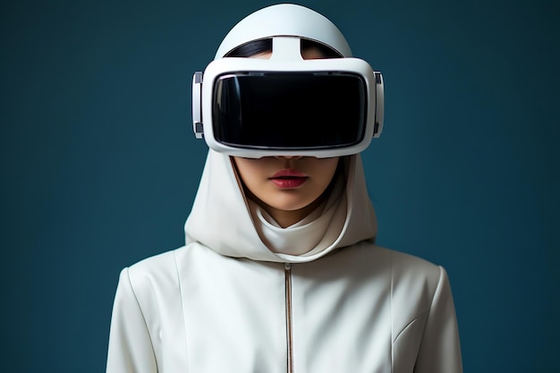 Aziatische mooie jonge vrouw met een virtual reality-headset met een duidelijke achtergrond