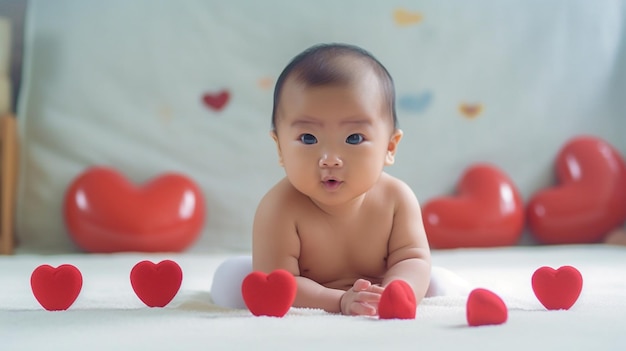 Aziatische pasgeboren baby met hartorganenlijn voor kinderhartgezondheidsconceptcampagneGeneratieve AI