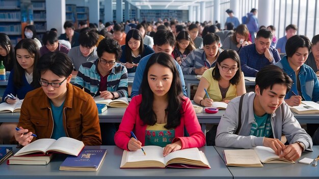 Aziatische studenten op de universiteit die een boek lezen