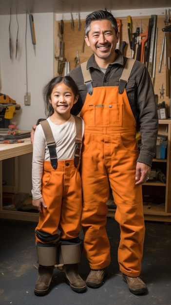 Aziatische vader en dochter in werkplaats om samen handwerk te maken