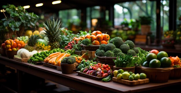 Aziatische voedselmarkt verse groenten en fruit AI-genereerde afbeelding