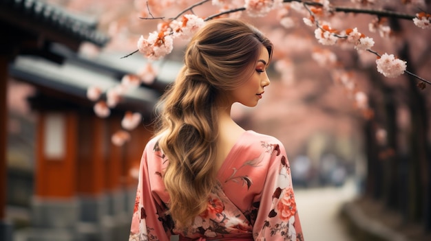 Aziatische vrouw in kimono bij Yasaka Pagoda Kyoto Japan