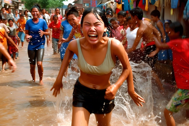 Aziatische vrouw in water Neuraal netwerk AI gegenereerd