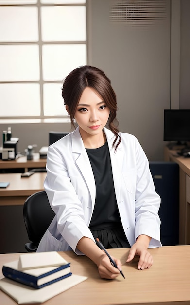 Aziatische vrouw onderzoeker wetenschapper dragen laboratoriumjas Generatieve AI