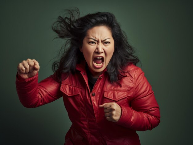 Foto aziatische vrouw van meer dan 40 jaar, emotionele dynamische pose.