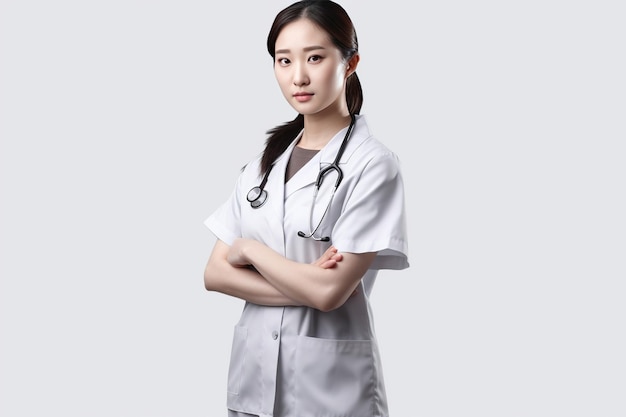 aziatische vrouwelijke arts arts in medisch uniform met stethoscoop