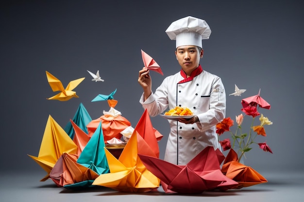 Foto aziatische vrouwelijke koken met magie tegen kleur achtergrond