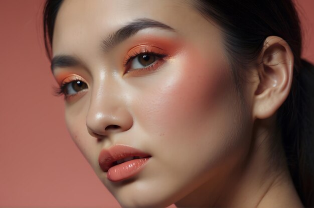 Foto aziatische vrouwen make-up gezicht vrouw testen cosmetica mooi gezicht voor make-up