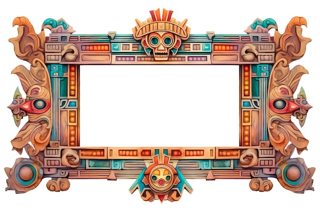 Aztec ancient frame during the Day of the Dead in Mexico on a white background