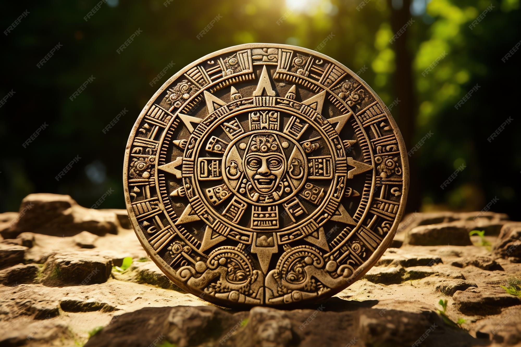 Premium Photo  Aztec calendar stone Sun Stone depicting cosmic cycles 