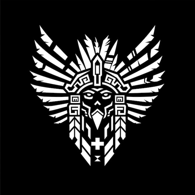 Aztec Eagle Warrior Glyph Logo met Obsidian Blades en Feat Tshirt Tattoo Ink Outline CNC Ontwerp