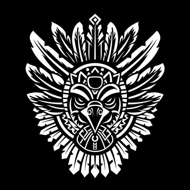 Aztec Eagle Warrior Glyph Logo met Obsidian Blades en Feat Tshirt Tattoo Ink Outline CNC Ontwerp