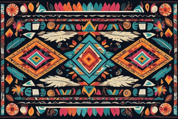Фото aztec ethnic motif native american geometric pattern colored mexican tribal art elements design colorful ancient culture symbols or ornament