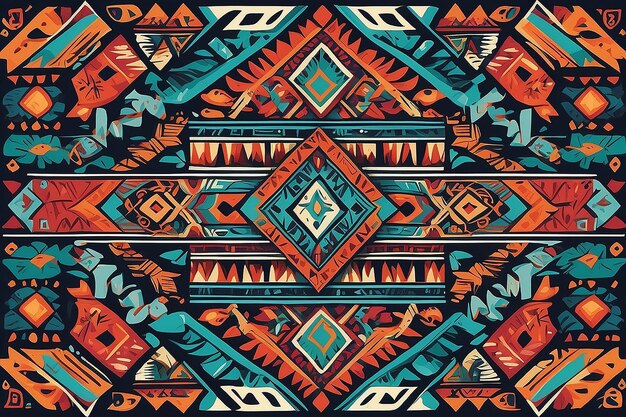 Aztec ethnic motif Native american geometric pattern colored mexican tribal art elements design Colorful ancient culture symbols or ornament