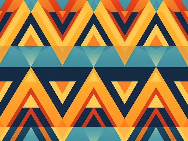 an aztec geometric pattern with orange blue and yellow triangles