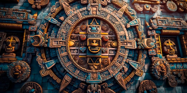 Foto motivo azteco caratterizzato da motivi audaci e intricati che ricordano l'arte e il simbolismo culturale dell'antica civiltà ia generativa