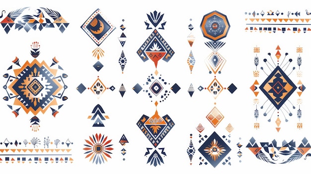 Azteekse geometrische ornamenten geïsoleerd op witte achtergrond Een stamcollectie Etnische collectie