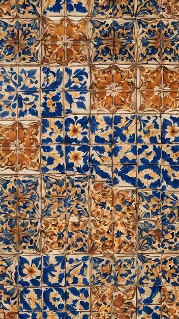 Фото Португальская плитка azulejos с бесшовным рисунком