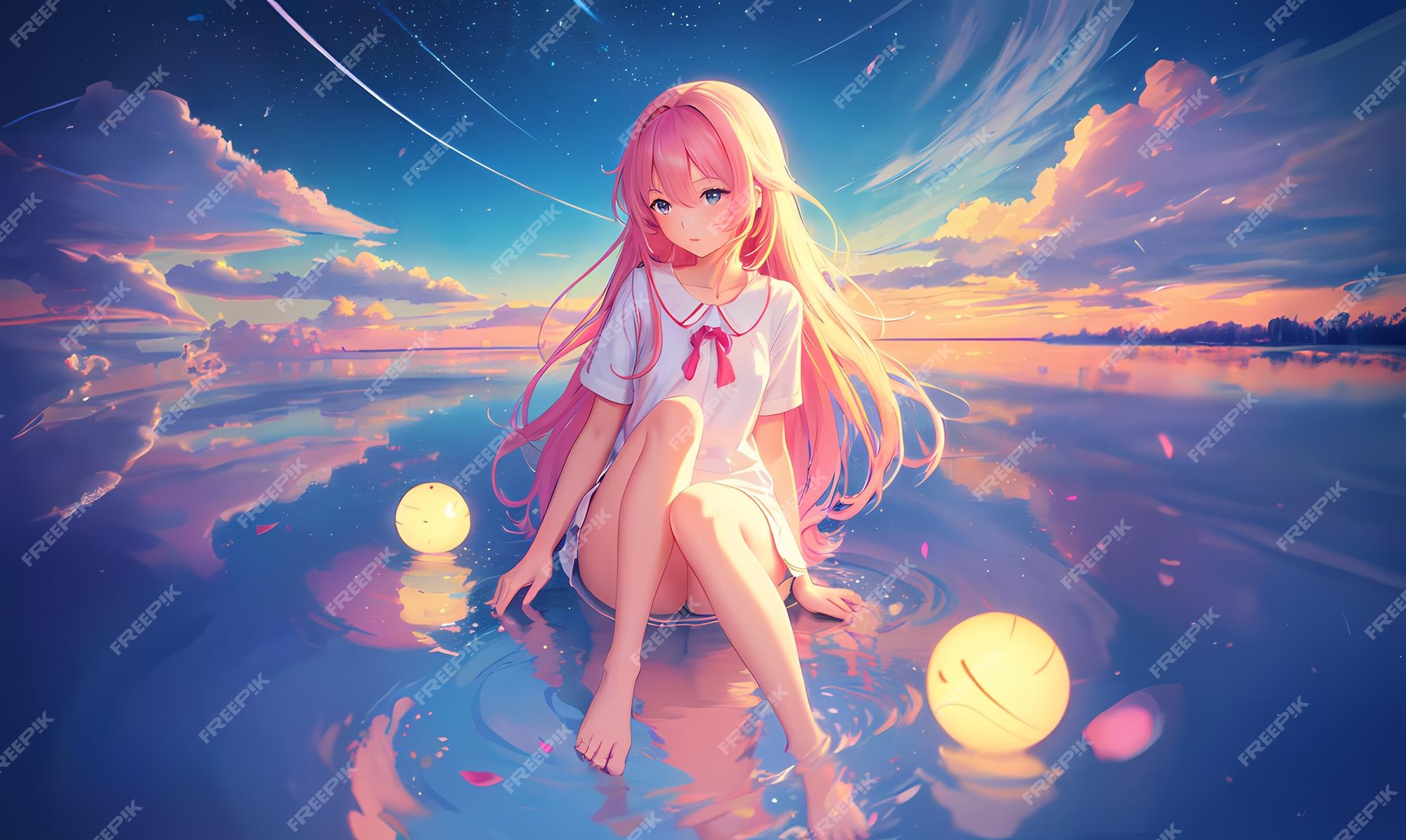 Premium AI Image | Azure lake illustration anime girl