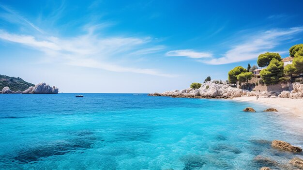 Azure mediterranean sea and blue sky in summer