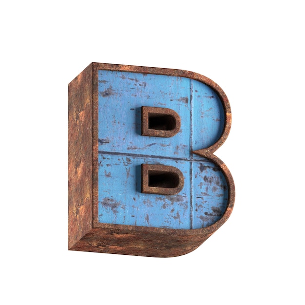b letter 3d rusted metal textured character