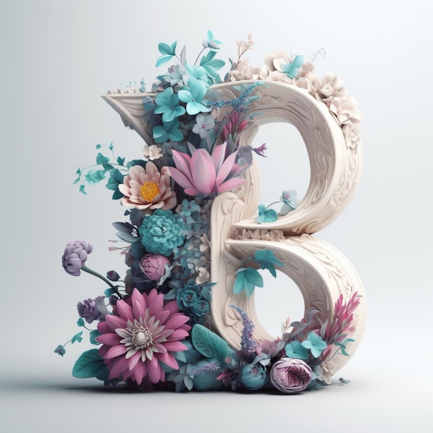 B letter with flower render