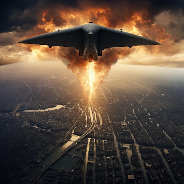 B2 bomber dropping a nuke on Moscow with a J