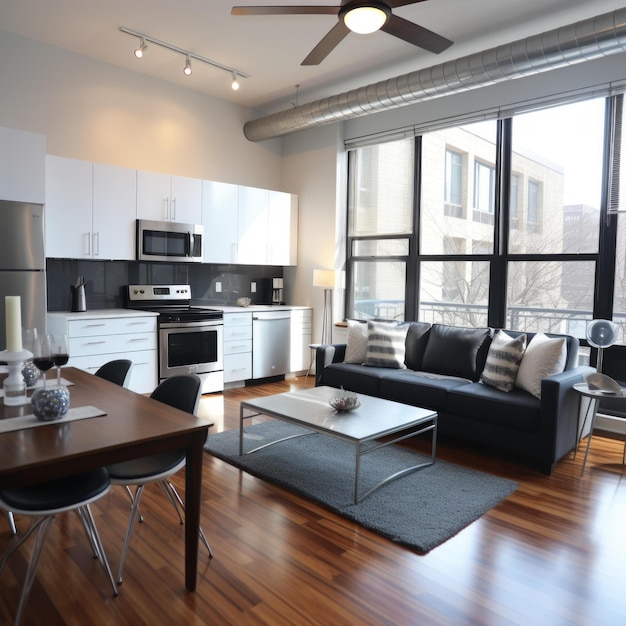 BA modern living room with a dining table and a sofa