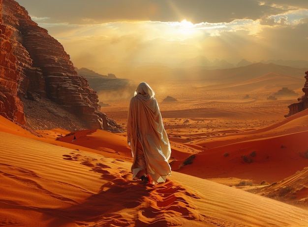 BA person walking through a vast desert landscape