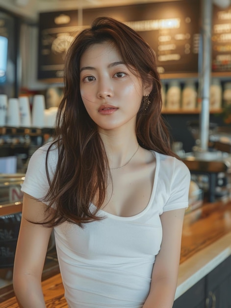 BA photo of a beautiful young woman sitting in a cafe