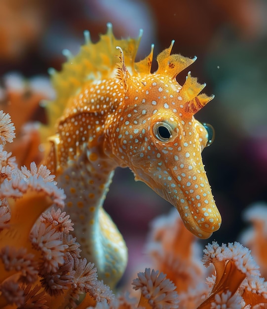 Photo ba stunning closeup of a yellow pygmy seahorse