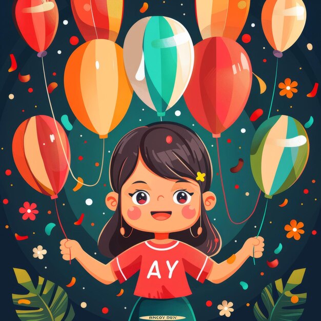 BA Young Girl Holding a Bunch of Colorful Balloons