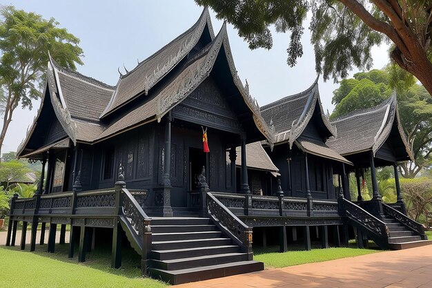 Baan dam museum black house one of the famous place and landmark in chiang rai