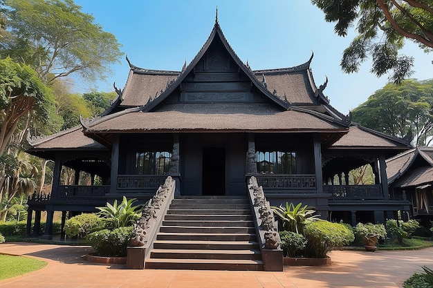 Baan dam museum black house one of the famous place and landmark in chiang rai