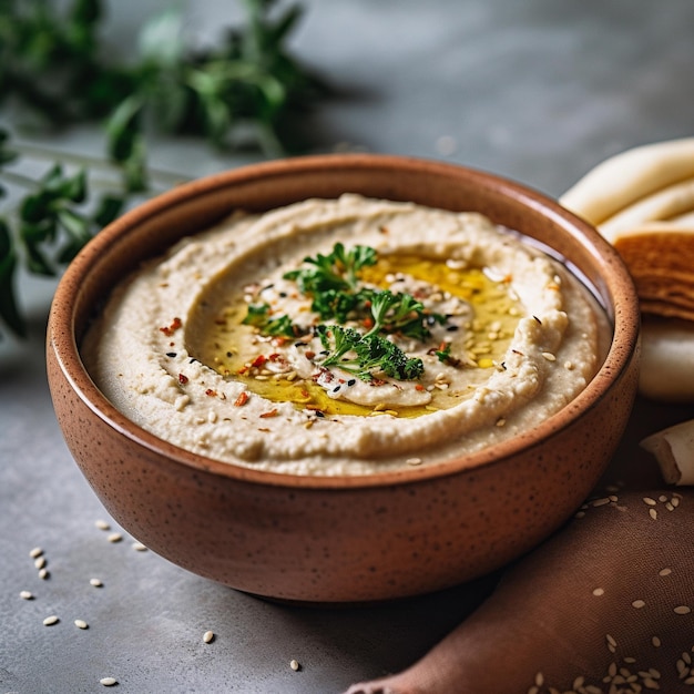 Baba ghanouj on a marble background generative ai