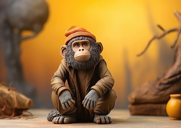 Photo baboon character craft with isolated studio background