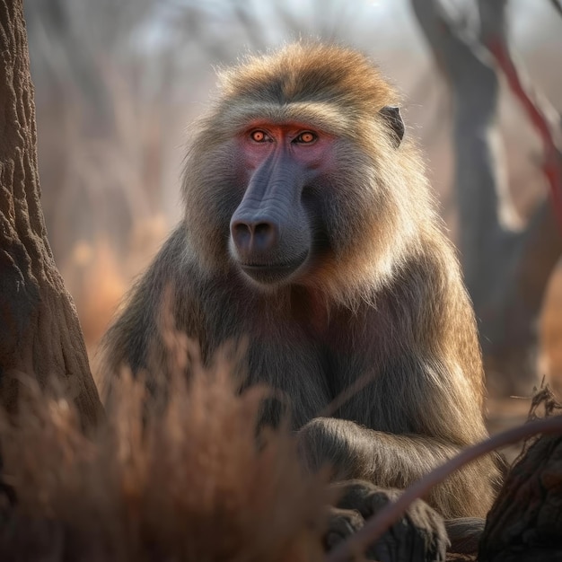 Baboon in natural habitat generative AI