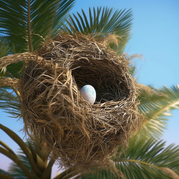 Babui birds huge nests in the palm tree Generative AI