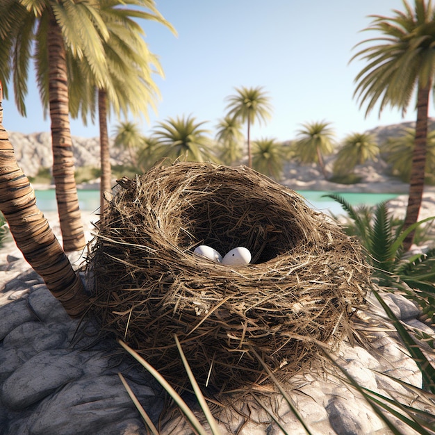 Babui birds huge nests in the palm tree Generative AI